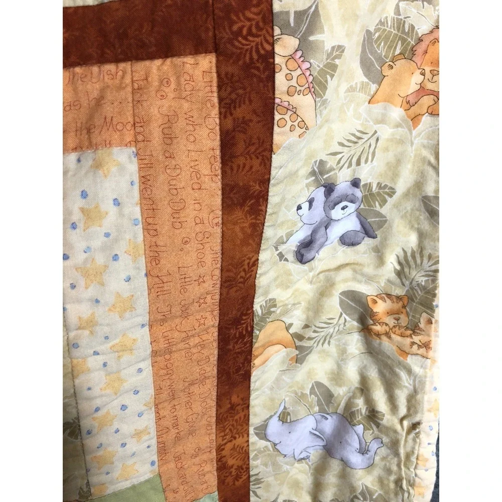 Handmade Quilt 42 x 42 Yellow Jungle Animals Baby Room Coverlet Wall Hanging